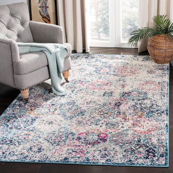 Madison Navy/Teal 8 ft. x 8 ft. Square Border Area Rug