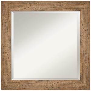 Owl Brown 25.5 in. x 25.5 in. Beveled Square Wood Framed Bathroom Wall Mirror in Brown