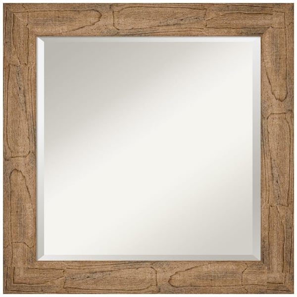 Amanti Art Owl Brown 25.5 in. x 25.5 in. Beveled Square Wood Framed Bathroom Wall Mirror in Brown