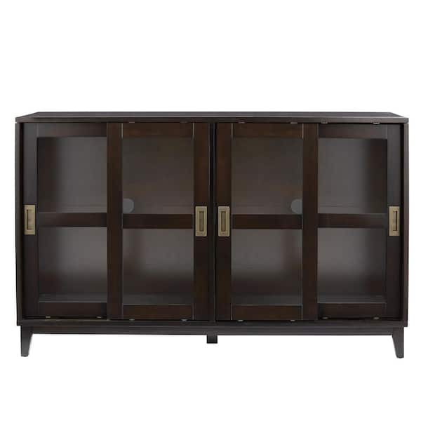 Canonbury Ebony Brown Wood Buffet Table with Glass Doors (55.30 in. W x 34 in. H)