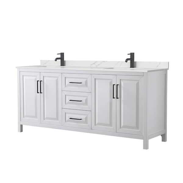 Wyndham Collection Daria 80 in. W. x 22 in. D x 35.75 in. H Double Bath Vanity in White with Giotto Quartz Top