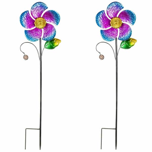 28.7 in. H Purple Flower Metal Wind Spinners(2-Pack)