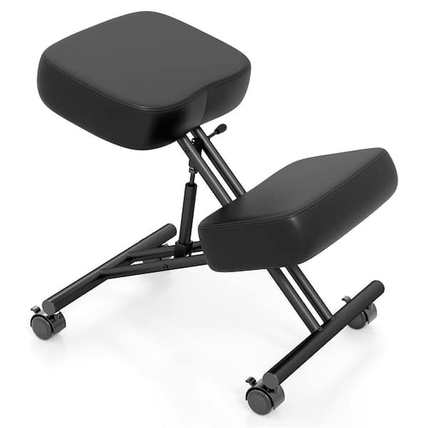 Faux Leather Adjustable Height Ergonomic Kneeling Chair in Black with Angled Seat to Relieve Pain