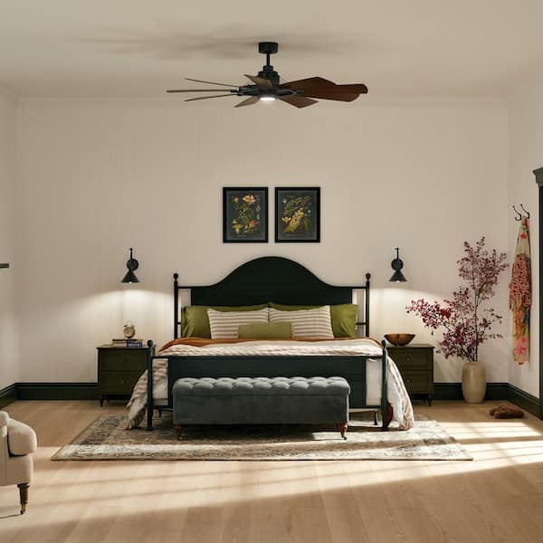 Gentry 60 in. Indoor Distressed Black Downrod Mount Ceiling Fan with Integrated LED with Wall Control Included