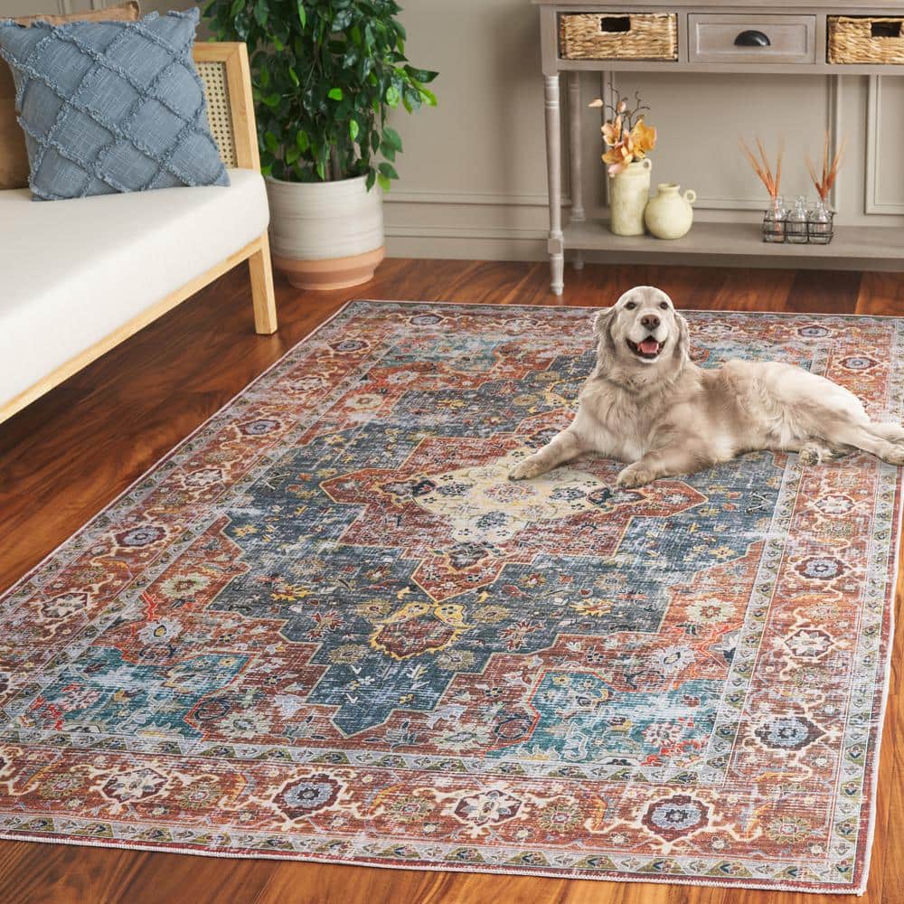 Arizona Rust and Blue Green 8' x 10' Synthetic Area Rug