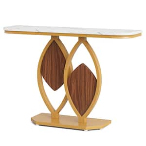 Turrella 41.3 in. White Gold Rectangle Wood Console Table, Modern Sofa Table Entryway Table with Geometric Metal Base