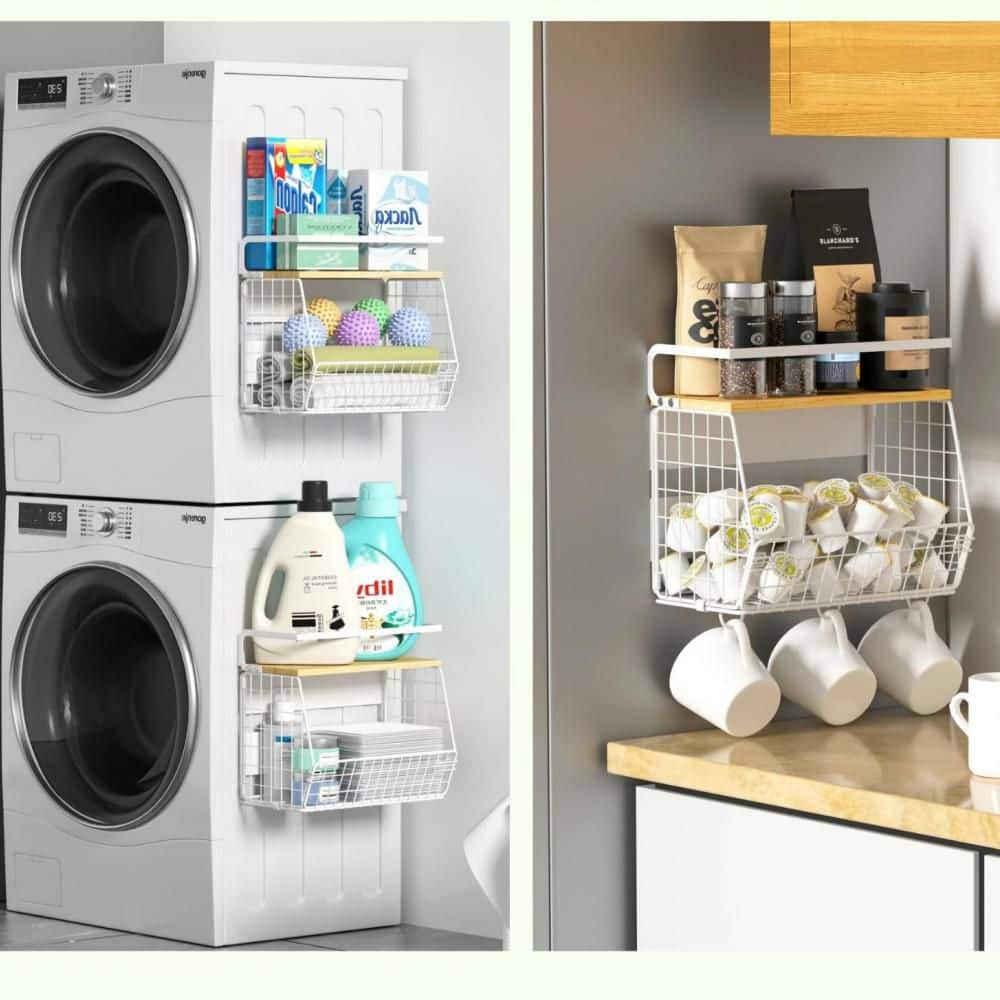 マニー　フリーケース　角ストッカー Wudkey White Magnetic Basket Shelf for Fridge with Lid, Pantry