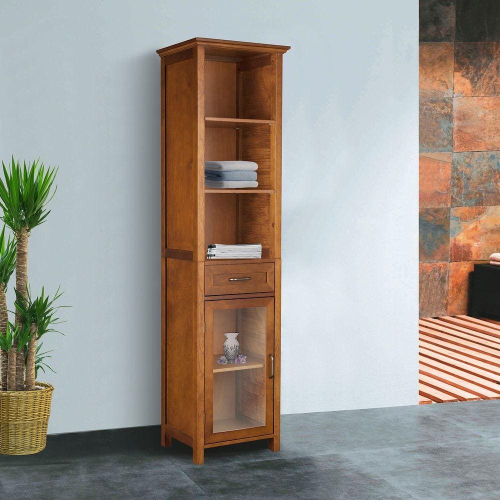 Avery Classic 65" Brown Oak Veneer Freestanding Cabinet with Adjustable Shelving