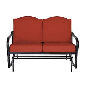 Laurel Oaks Black Steel Outdoor Patio Glider with CushionGuard Quarry Red Cushions