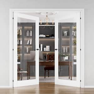 72 in. x 80 in. Universal Handed 1-Lite Frosted Clear Glass White MDF Double Prehung French Door with Assemble Jamb