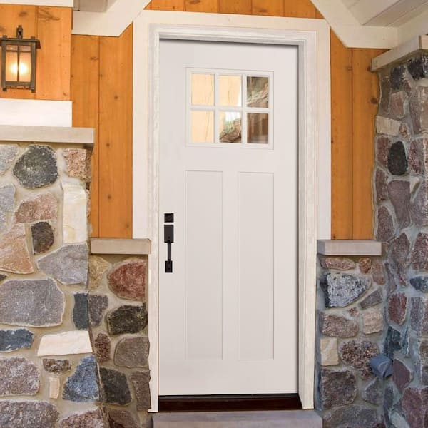 33.5 in. x 81.625 in. 6 Lite Clear Craftsman Unfinished Smooth Right-Hand Inswing Fiberglass Prehung Front Door