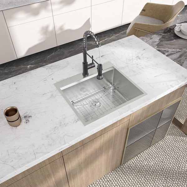 28 in. Drop in Workstation Sink Single Bowl 16-Gauge Brushed Stainless Steel Kitchen Sink with Accessories