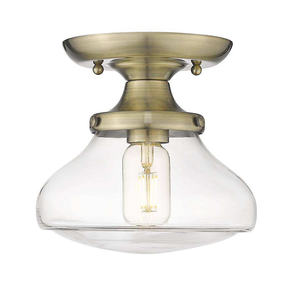 Nash Classic Clear Glass & Aged Brass Semi-Flush Ceiling Light