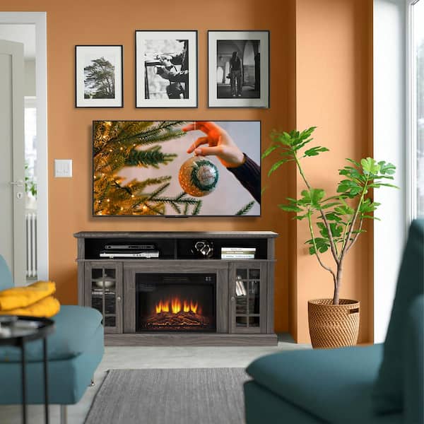 58 in. Freestanding Electric Fireplace TV Stand in Dark Walnut