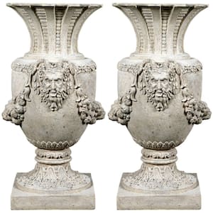 The Greek Pan of Olympus 34.5 in. Off-White Architectural Composite Garden Urns (2-Set)