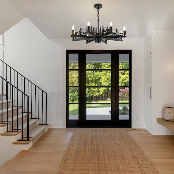 8-Light Black Ambient Rustic Chandelier Farmhouse Hanging Ceiling Lighting for Dining Living Room Foyer