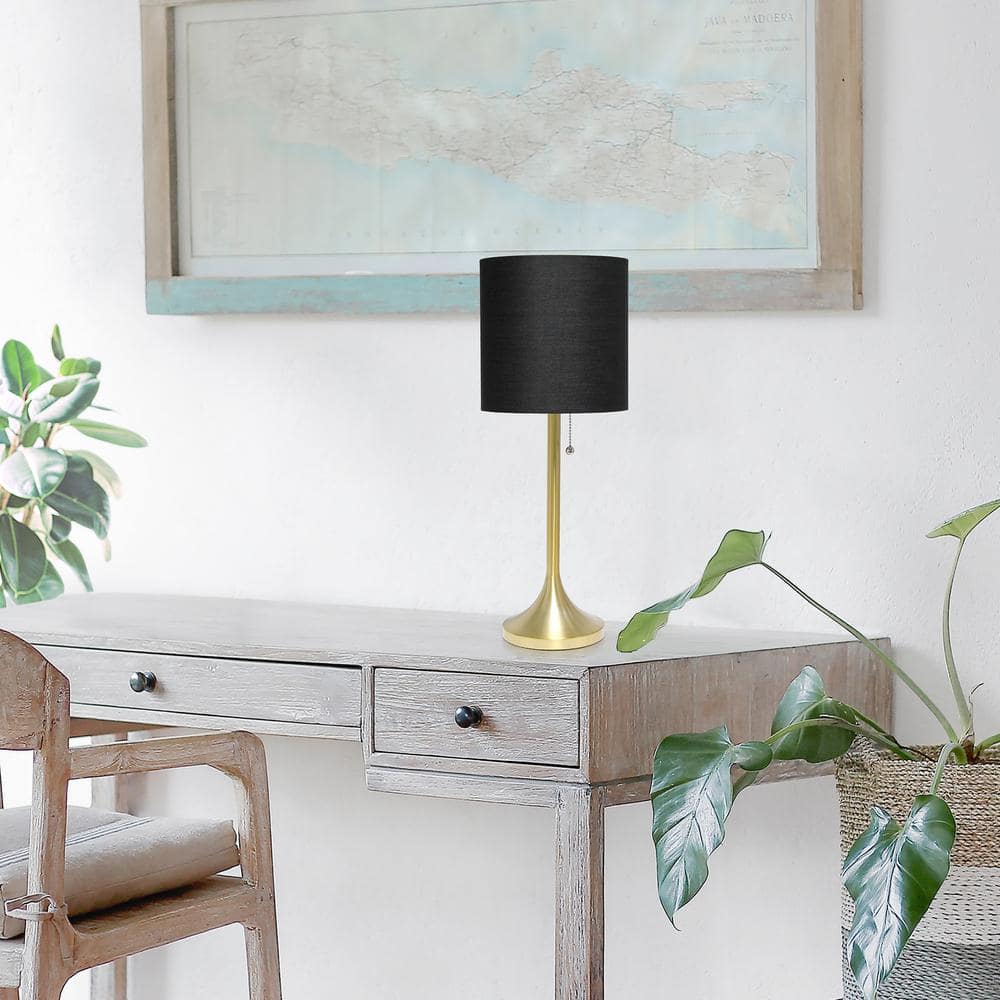 Gold Tapered Table Lamp with Black Fabric Drum Shade