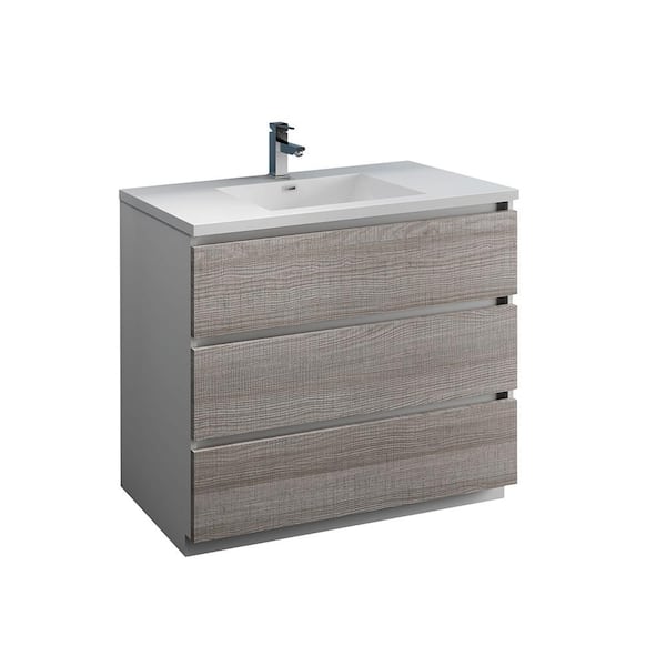 Fresca Lazzaro 40 in. Modern Bathroom Vanity in Glossy Ash Gray with Vanity Top in White with White Basin
