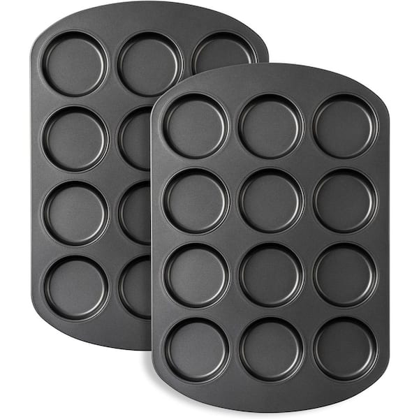 12-Cup Carbon Steel Nonstick Muffin Top Cupcake Pan Bakeware for Muffins Cookies Whoopie Pies Set of 2