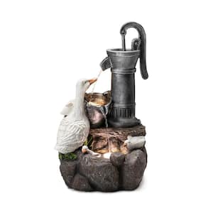 23.50 in.H Cute Duck Family Polyresin Cascade Outdoor Fountain with Pump and LED Light (KD)