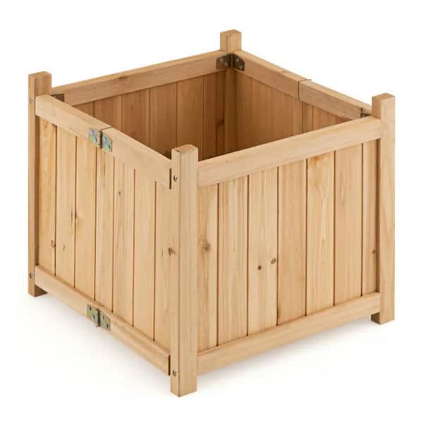 Natural Folding Square Fir Wood Raised Garden Bed with Removable Bottom-15 in. x 15 in. x 14 in. (L x W x H)