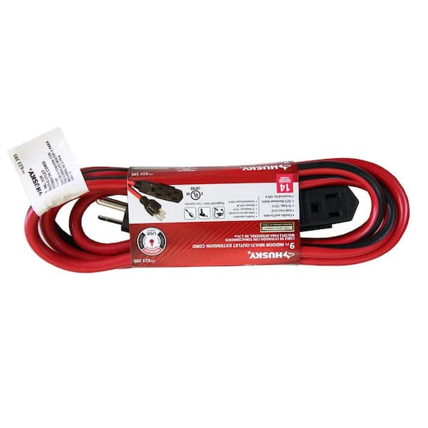 Husky 9 ft. 14/3 Medium-Duty Indoor 3-Outlet Extension Cord - Red and Black
