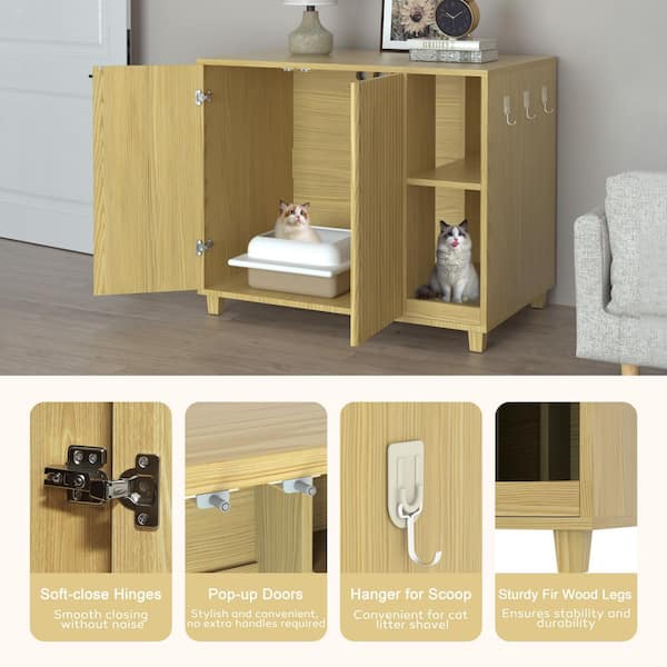 Litter Box Enclosure Modern Cat Litter Box Enclosure Furniture Hidden Litter Box in Wood Color
