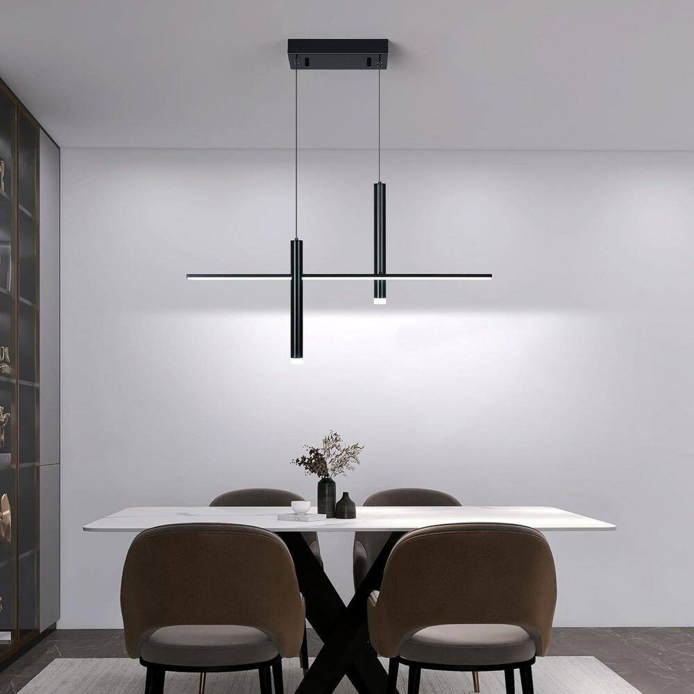 Modern LED 3-Light Linear Pendant Light with Dual Spotlights Dimmable 6000K Pendant Lights Plated Black Chandeliers price history on PriceWatchPro