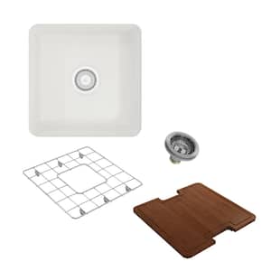 Sotto White Fireclay 18 in. Single Bowl Undermount Kitchen Sink with Cutting Board