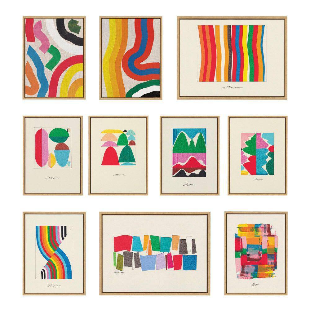 Colorful Geometric Abstract Canvas Print with Natural Frame