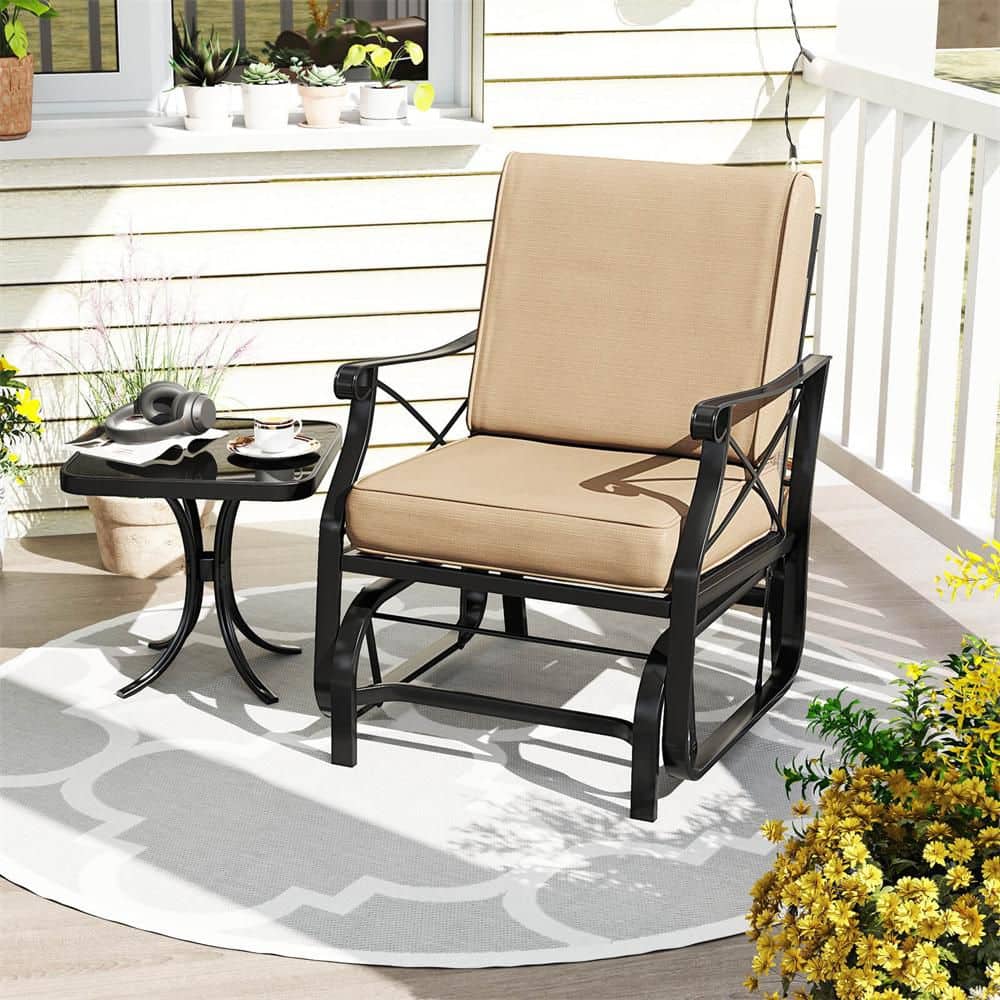 1 PCS Metal Frame Outdoor Glider Rocking Chair Patio Gliding Chair Furniture with Brown Cushion price history on PriceWatchPro