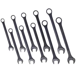 10-Piece Black Carbon Steel Extra Large Jumbo Combination Wrench Set (Pouch Included)