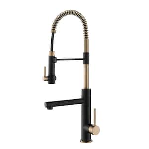 Artec Pro Single Handle Pull Down Sprayer Kitchen Faucet with Pot Filler in Black Stainless Steel/Brushed Gold