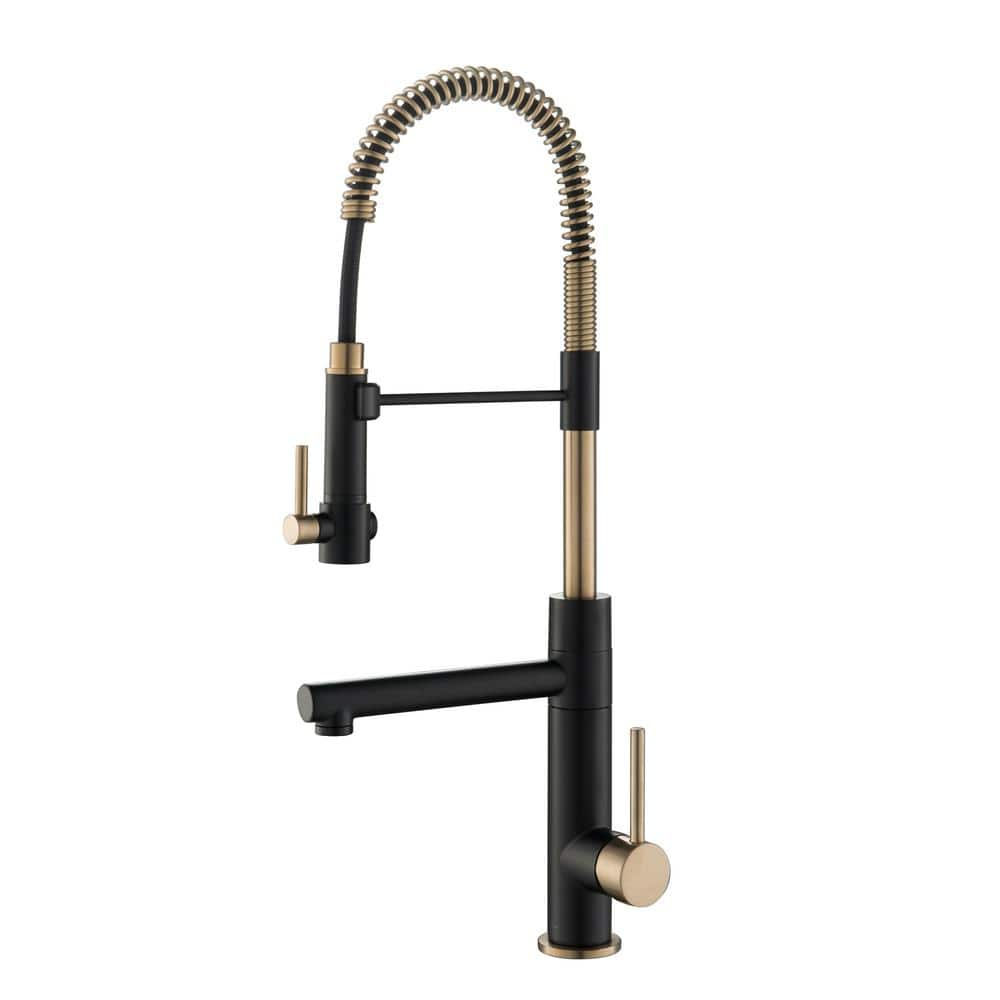 KRAUS Pull-Down Kitchen Faucet in Brushed Brass & Matte Black — DirectSinks