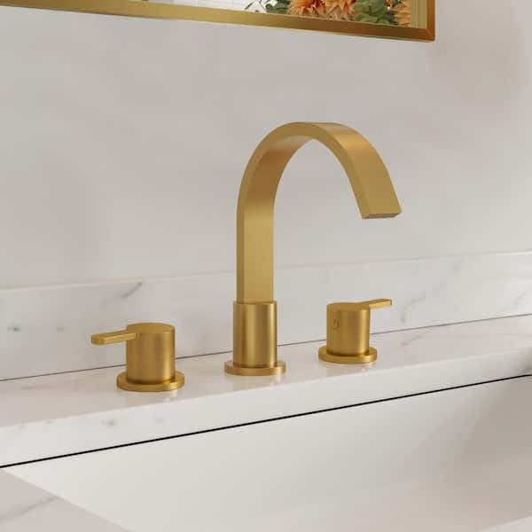 EVERSTEIN 8 in. Widespread Double Handle High-Arc Bathroom Faucet in Spot Resist Brushed Gold