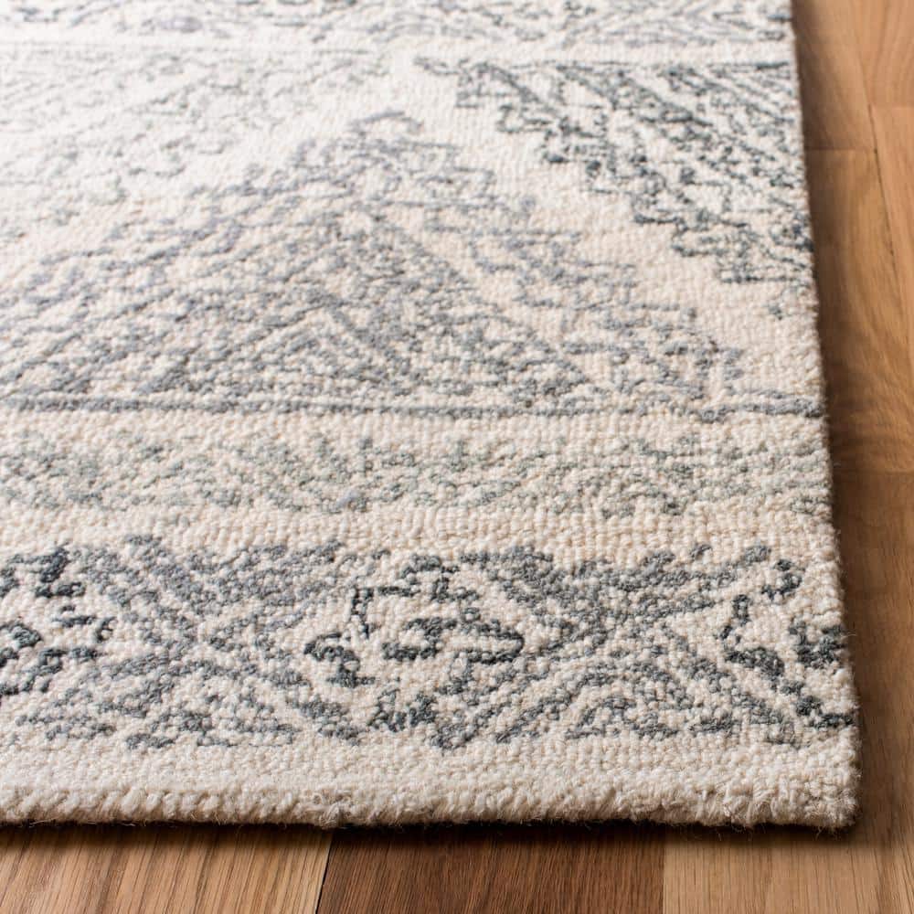 Elegant Gray Tufted Wool 8' x 10' Handmade Rectangular Rug