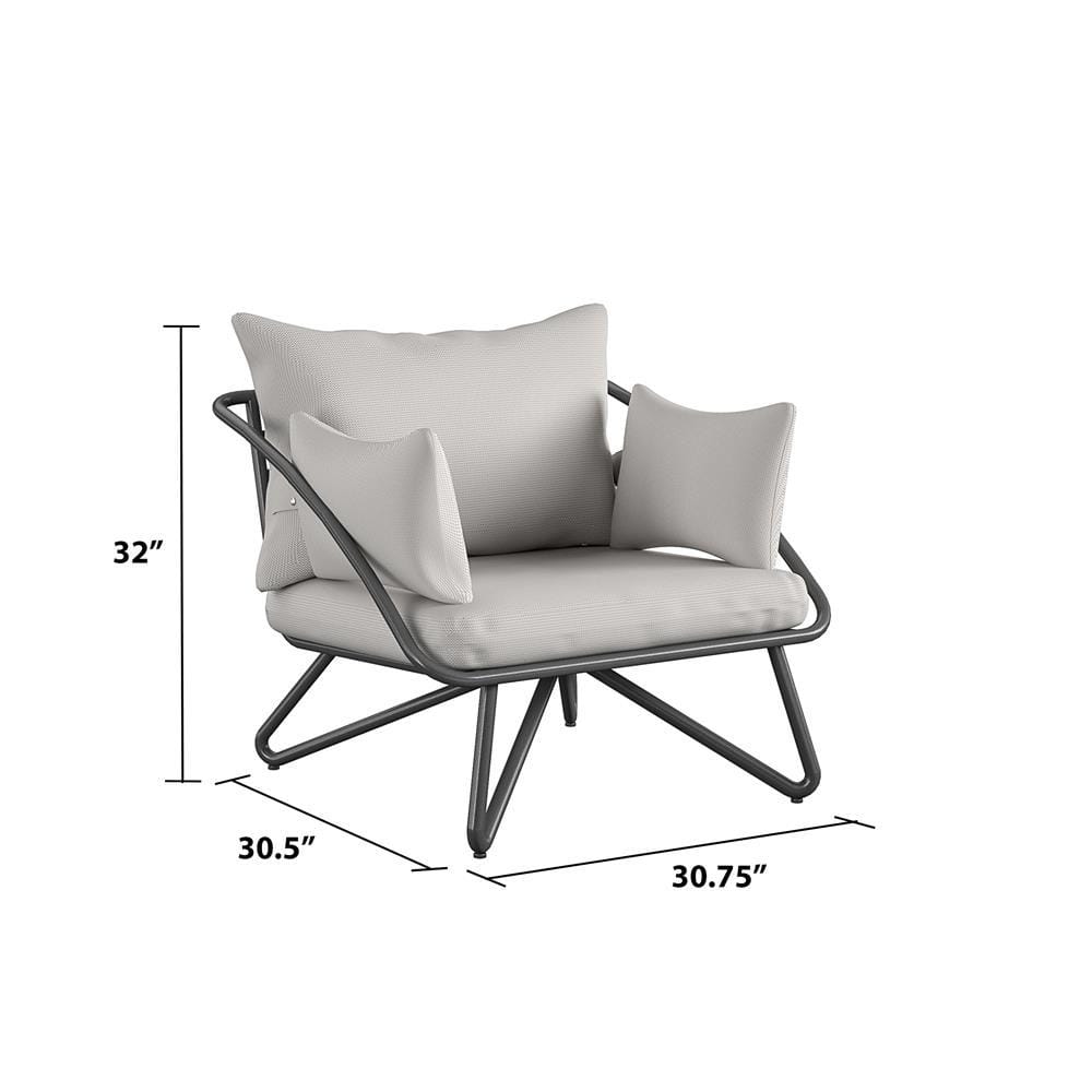 Charcoal Steel Outdoor Lounge Chairs with Cushions, 2-Pack