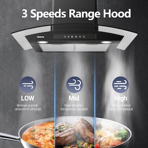 30 in. 450 CFM Convertible Wall Mounted Range Hood in Black with 3-Speed Exhaust Fan, Auto Shut Off