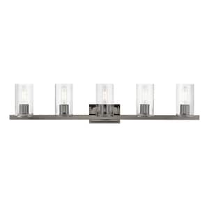 Clarion 42 in. 5-Light Black Chrome Vanity Light with Clear Glass Shades