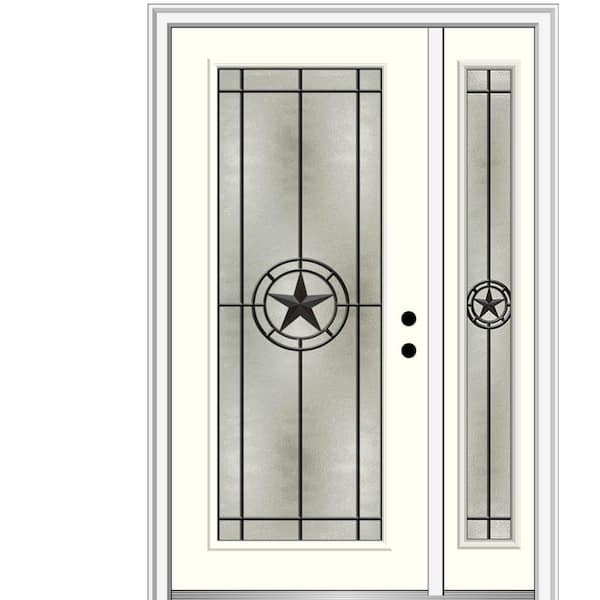 MMI Door Elegant Star 48 in. x 80 in. Left-Hand Full Lite Decorative Glass Alabaster Painted Fiberglass Prehung Front Door