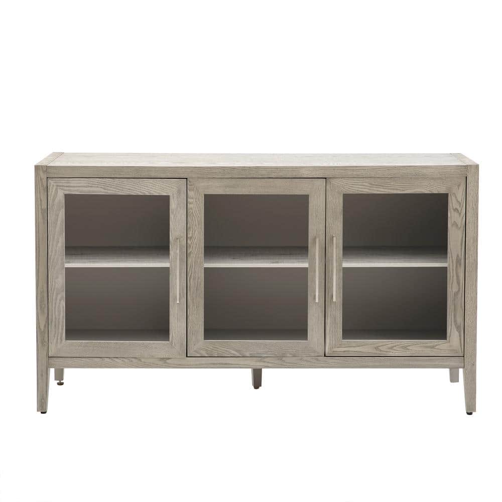 58.20 in. W x 15.70 in. D x 33.90 in. H Gray Linen Cabinet with Three Tempered Glass Doors and Adjustable Shelf