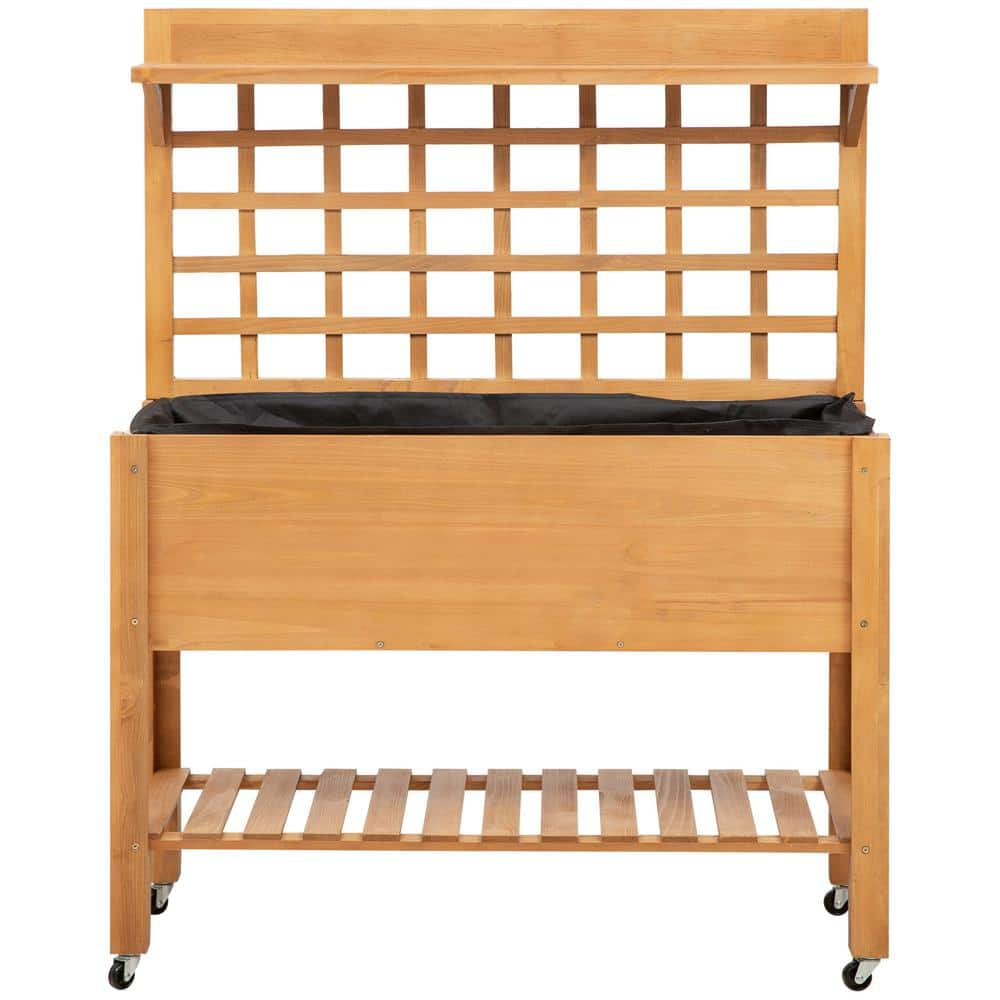 Outsunny 41 in. Brown Wooden Raised Garden Bed with Wheels, Trellis,  Upper/Below Storage Shelf 845-475 - The Home Depot