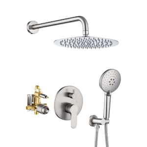 Mondawell Round 3-Spray Patterns 10 in. Wall Mount Rain Dual Shower Heads with Handheld and Valve in Brushed Nickel