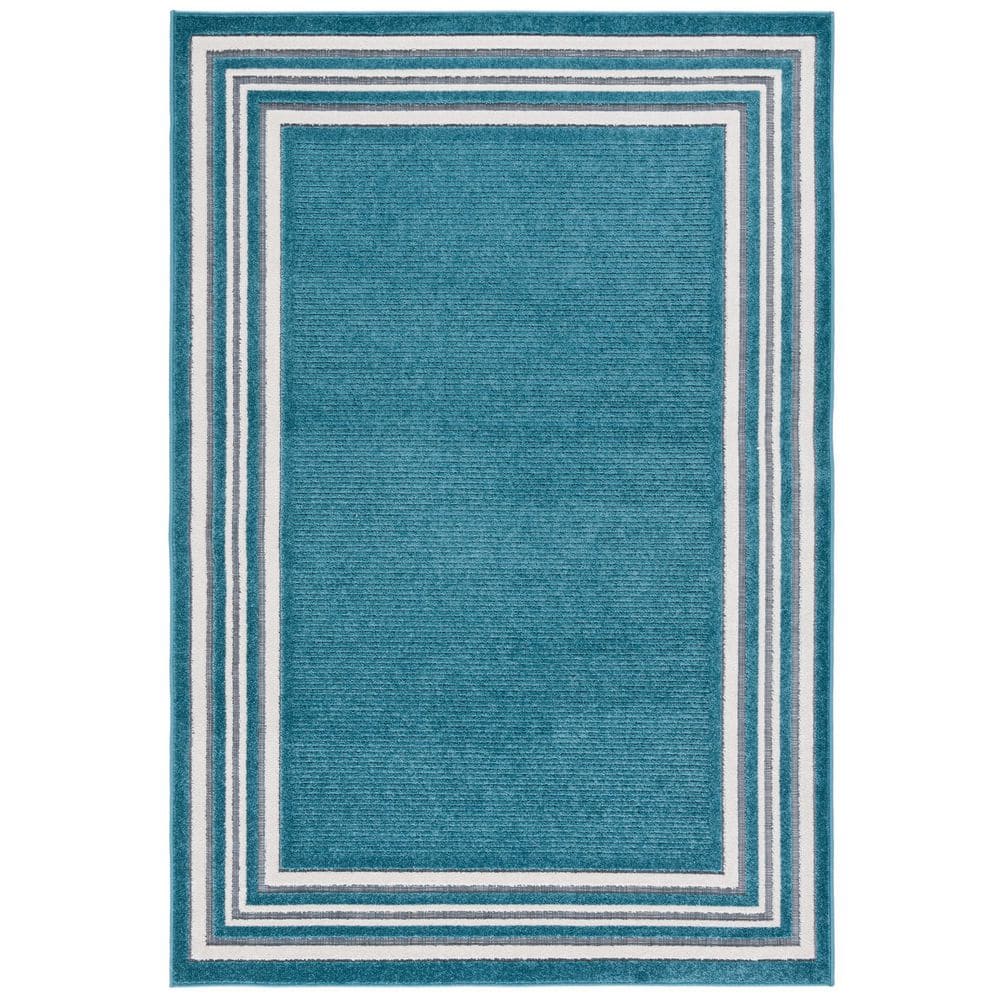 SAFAVIEH Cabana Turquoise/Ivory 5 ft. x 8 ft. High-Low Striped Border ...