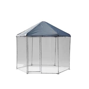 9.2 ft. x 8.1 ft. Hexagonal Large Metal Chicken Coop Oxford Fabric Canopy, Waterproof and UV Resistant