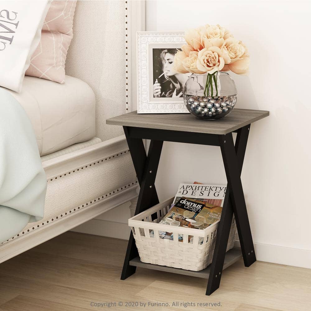 French Oak Grey and Black Criss-Cross End Table