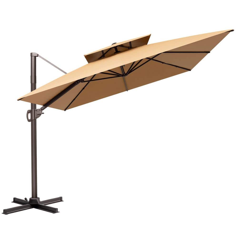 12 ft. x 9 FT. Outdoor Aluminum Cantilever Umbrella Double Top Offset Patio Umbrella in Tan Brown with Cross Stand price history on PriceWatchPro