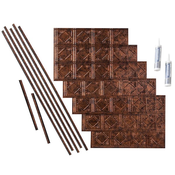 Fasade Traditional 4 18 in. x 24 in. Moonstone Copper Vinyl Decorative Wall Tile Backsplash 15 sq. ft. Kit
