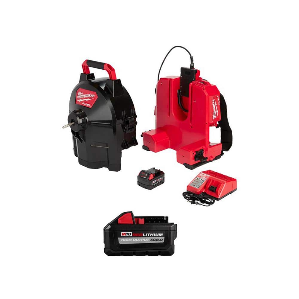 Milwaukee M18 Fuel 18-Volt Lithium-Ion Cordless Drain Cleaning 5/16 in. Switch Pack Sectional Drum Kit with 8.0 Ah Battery -  2775A-211-1880