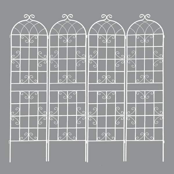 4 Pack Metal Garden Trellis 86.7 in. x 19.7 in. Rustproof Climbing Plant Support Arbors-White